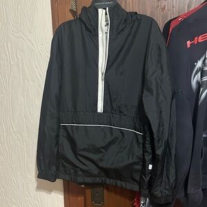 Vintage Nike anorak Black Windbreaker with White Trim Sz small